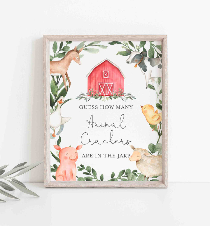 On The Farm Baby Shower Guess How Many Animal Crackers Game Printable