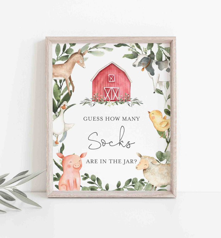 On The Farm Baby Shower Guess How Many Socks Game Printable