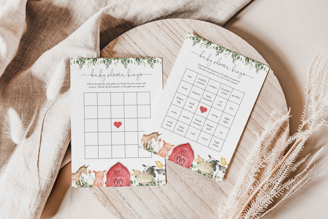 On The Farm Baby Shower Bingo Game Printable