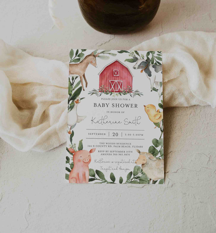 On The Farm Baby Shower Invitation Printable