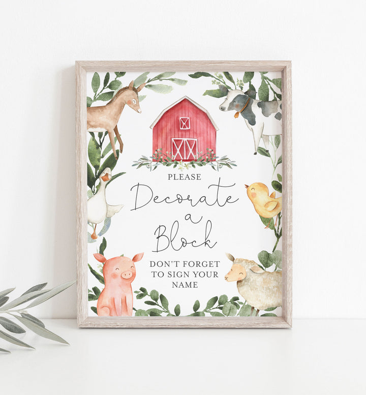On The Farm Baby Shower Decorate A Block Printable