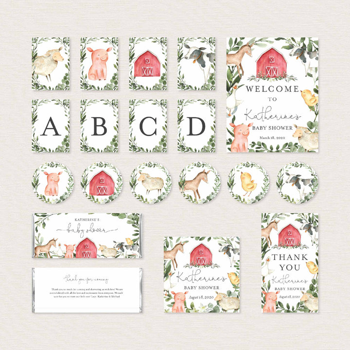 On The Farm Baby Shower Decorations Bundle Printable
