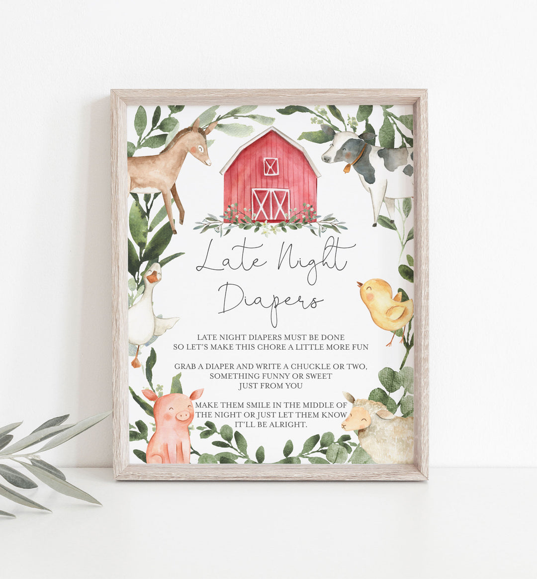 On The Farm Baby Shower Diaper Thoughts or Late Night Diapers Printable