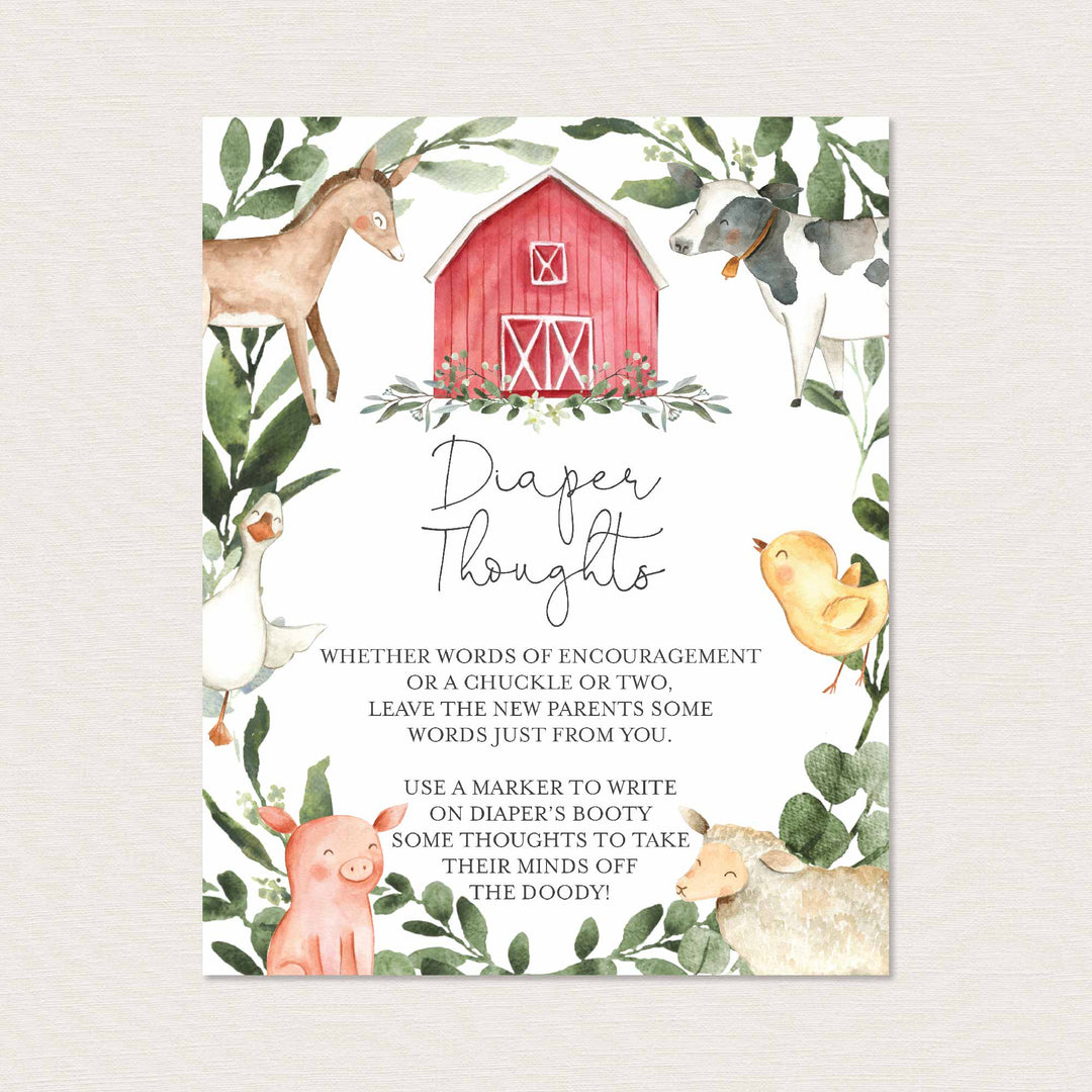 On The Farm Baby Shower Diaper Thoughts or Late Night Diapers Printable