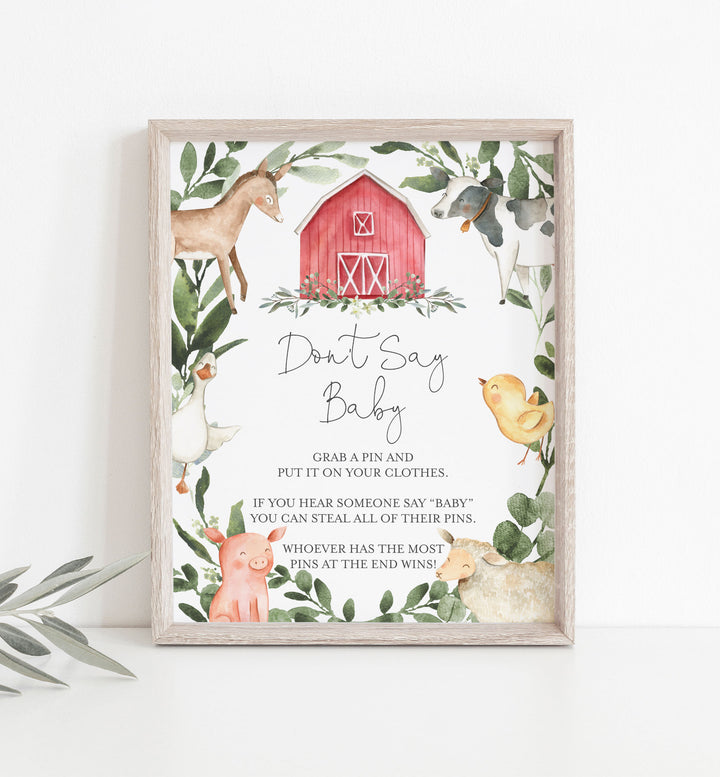On The Farm Baby Shower Don't Say Baby Game Printable