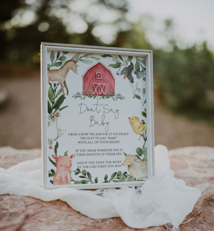 On The Farm Baby Shower Don't Say Baby Game Printable