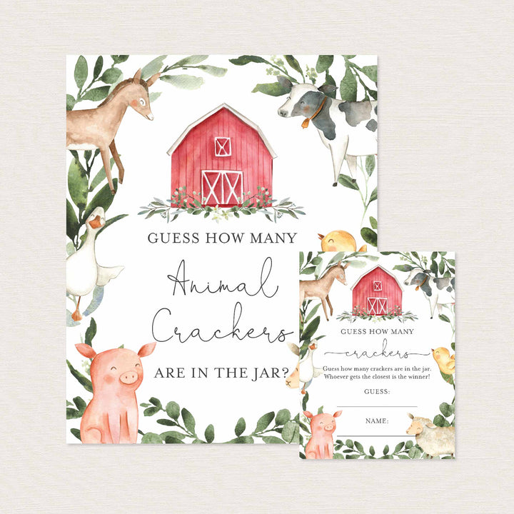 On The Farm Baby Shower Guess How Many Animal Crackers Game Printable