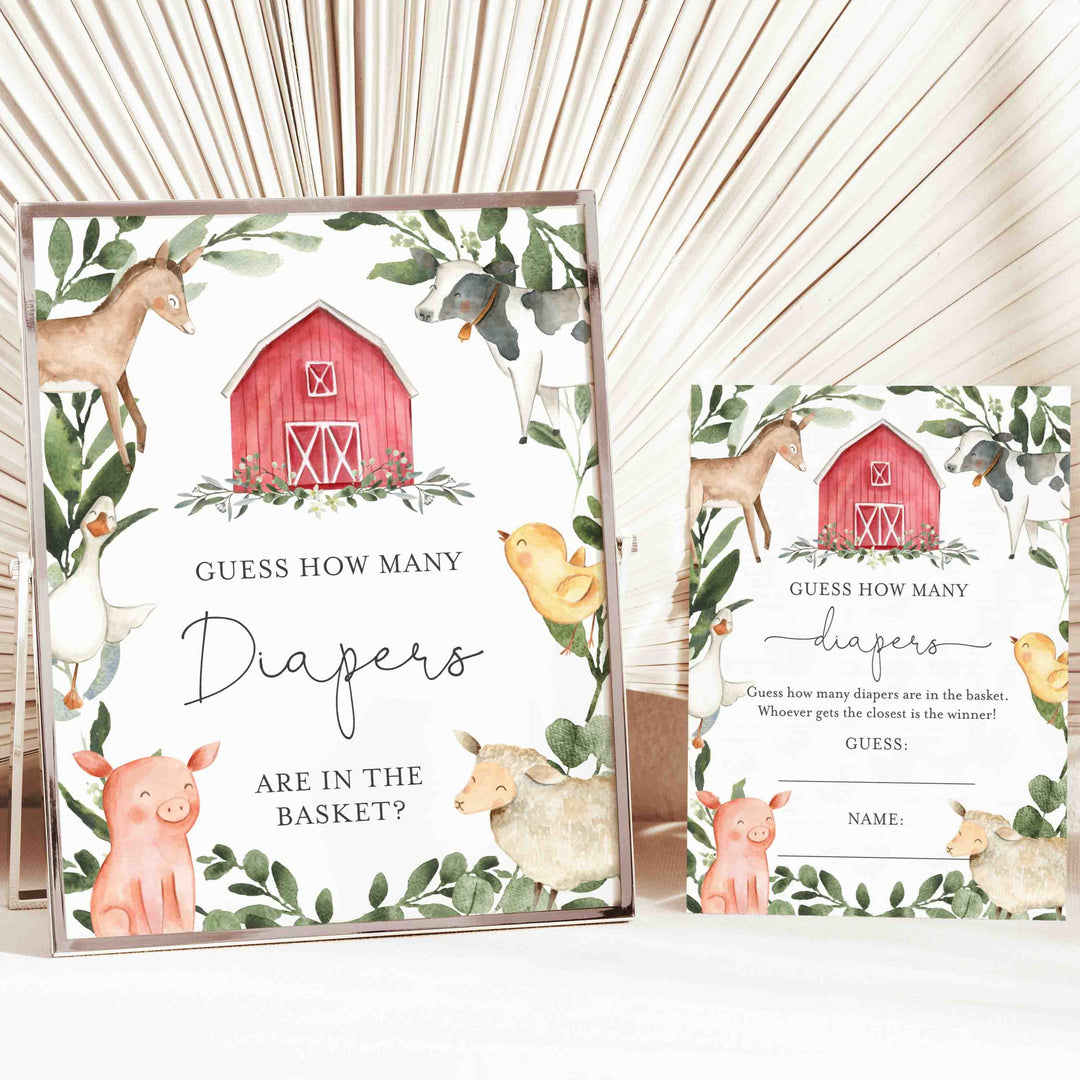 On The Farm Baby Shower Guess How Many Diapers Game Printable