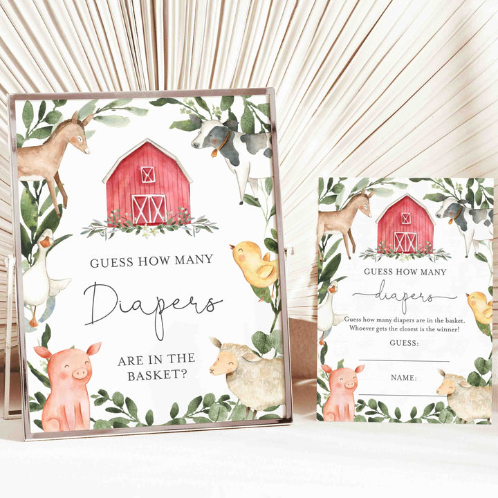 On The Farm Baby Shower Guess How Many Diapers Game Printable