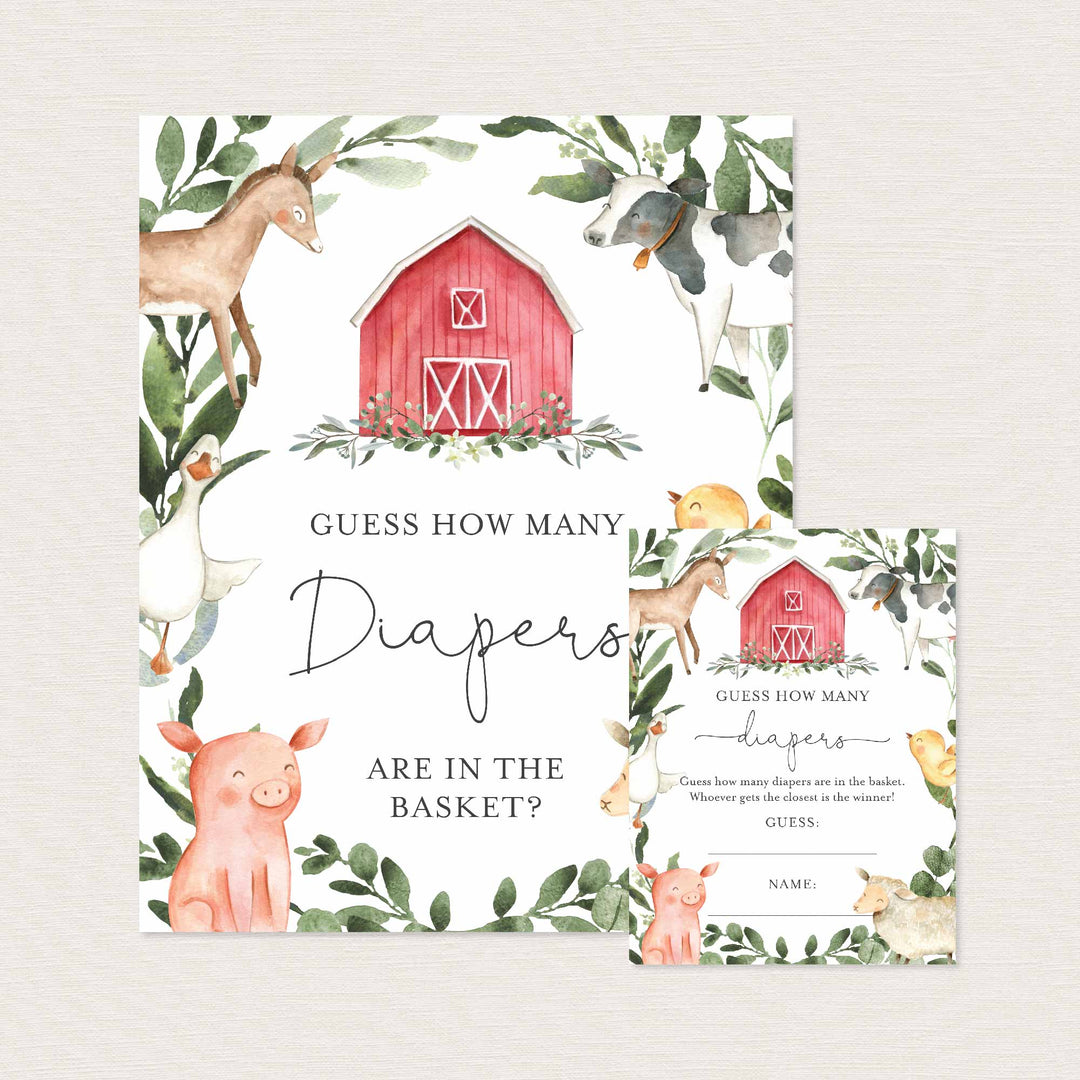 On The Farm Baby Shower Guess How Many Diapers Game Printable