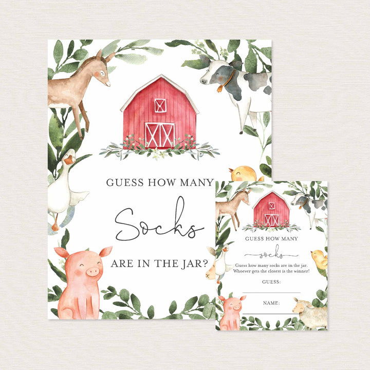 On The Farm Baby Shower Guess How Many Socks Game Printable