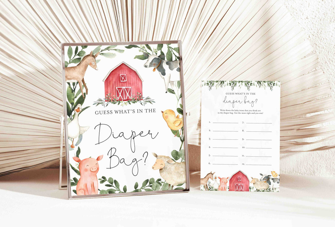 On The Farm Baby Shower Guess What's In The Diaper Bag Game Printable