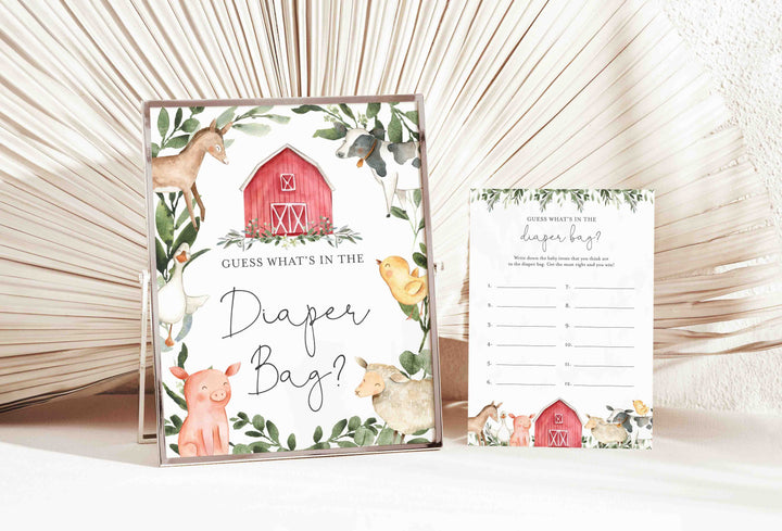 On The Farm Baby Shower Guess What's In The Diaper Bag Game Printable