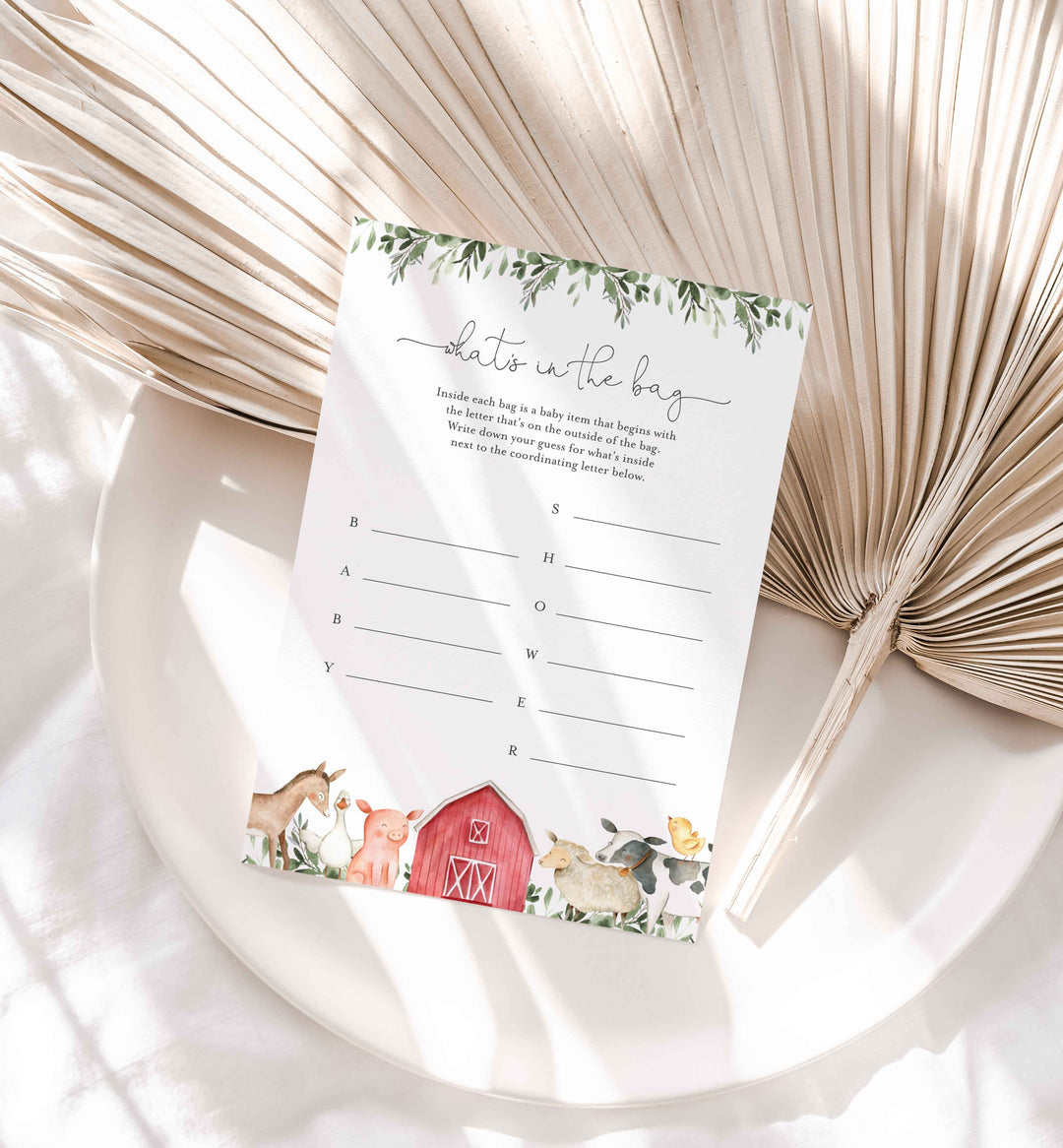 On The Farm Baby Shower Guess What's In The Bag Game Printable