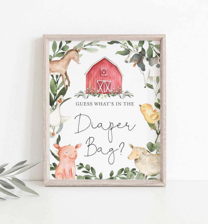 On The Farm Baby Shower Guess What's In The Diaper Bag Game Printable