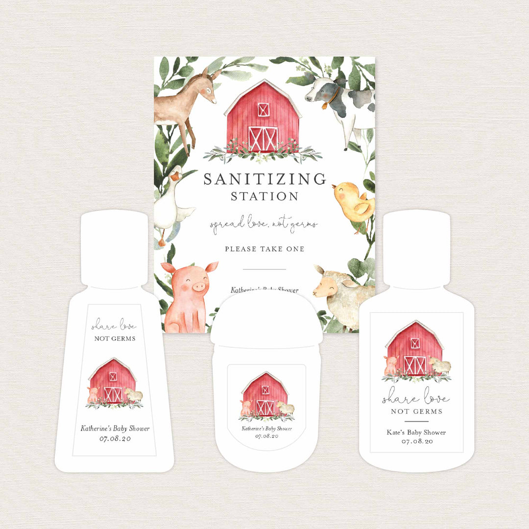 On The Farm Baby Shower Hand Sanitizer Label Printable