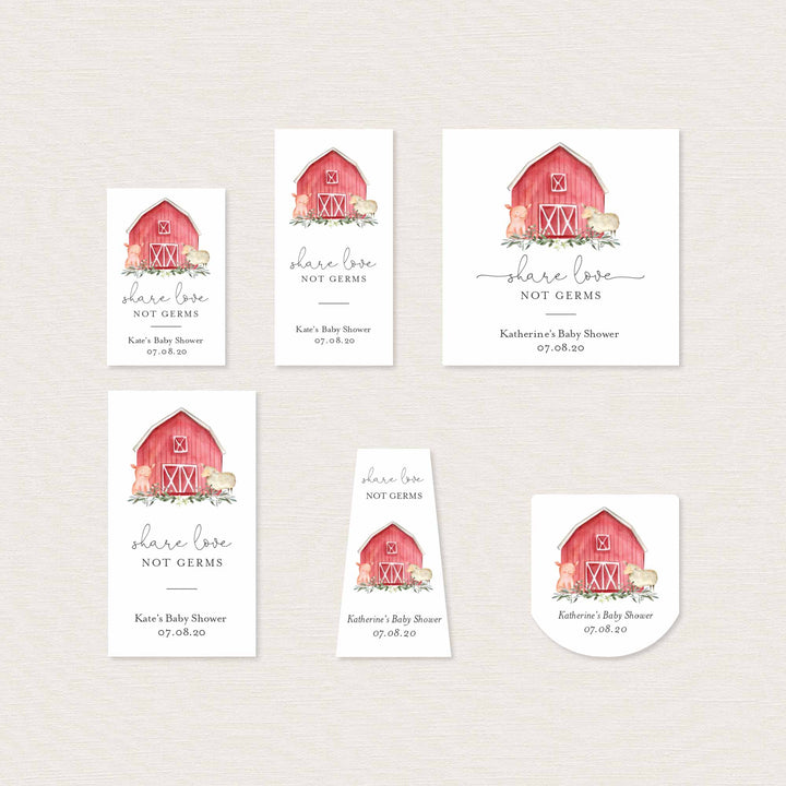 On The Farm Baby Shower Hand Sanitizer Label Printable