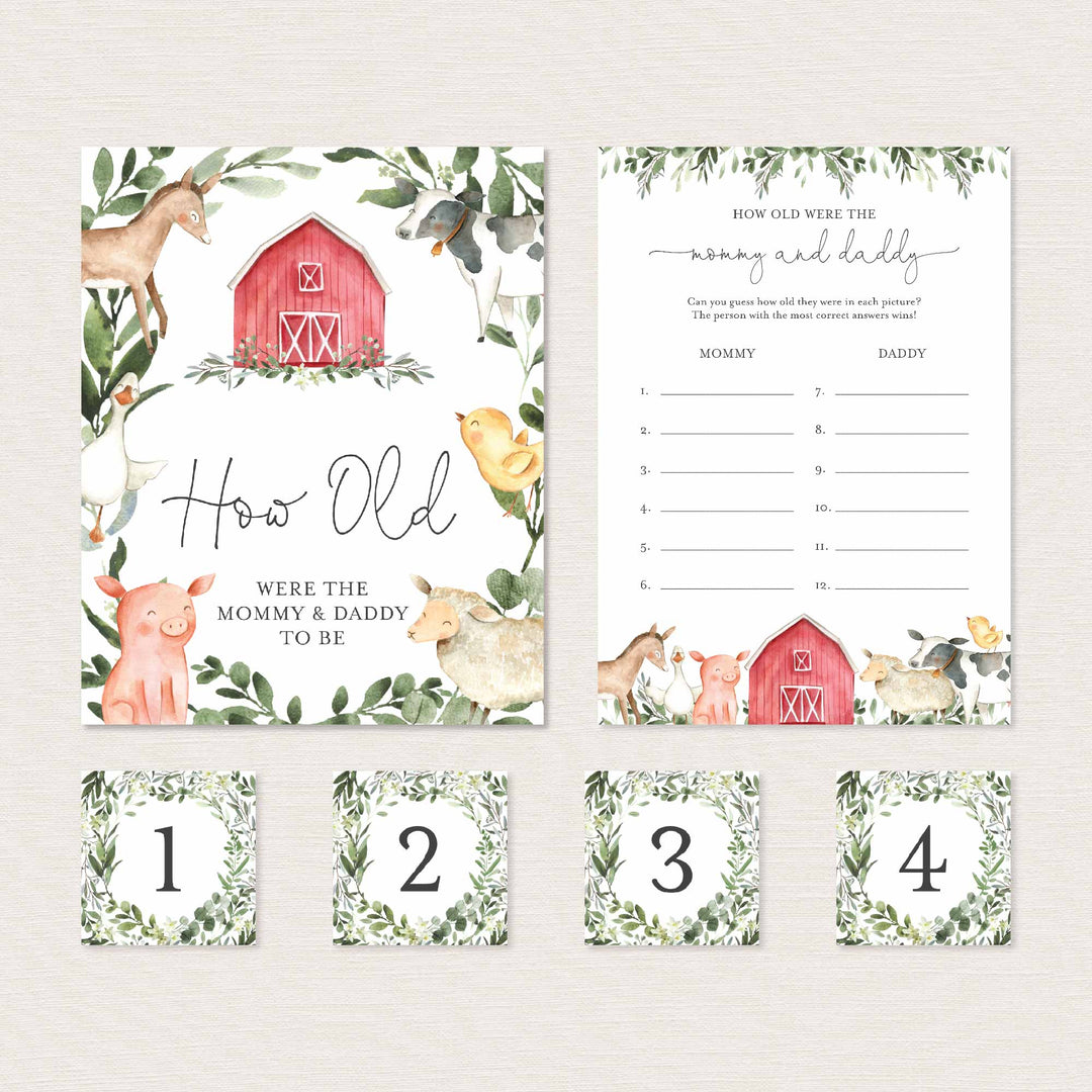 On The Farm Baby Shower How Old Were The Mummy and Daddy To Be Game Printable