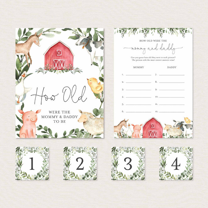 On The Farm Baby Shower How Old Were The Mummy and Daddy To Be Game Printable