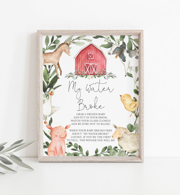 On The Farm Baby Shower My Water Broke Game Printable