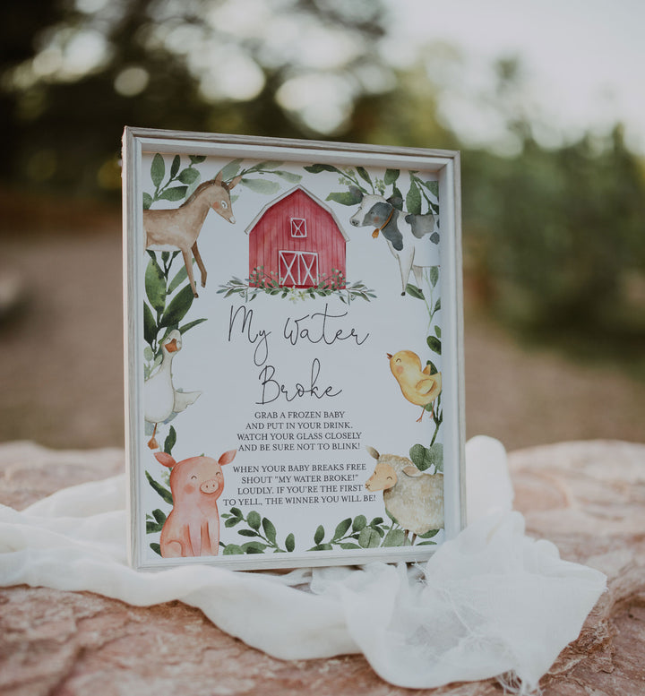 On The Farm Baby Shower My Water Broke Game Printable