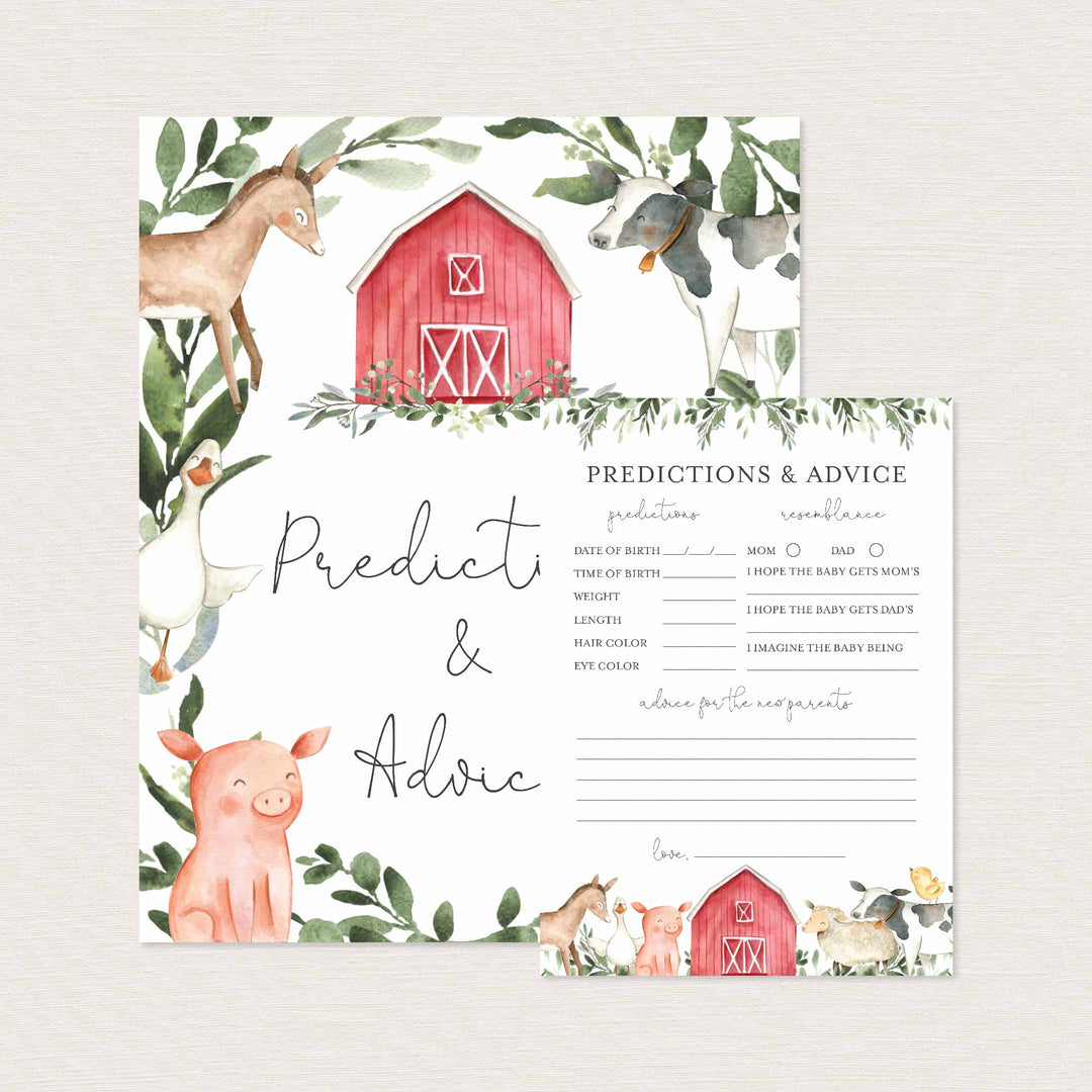 On The Farm Baby Shower Predictions and Advice Printable
