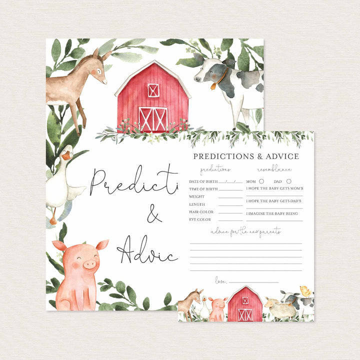 On The Farm Baby Shower Predictions and Advice Printable