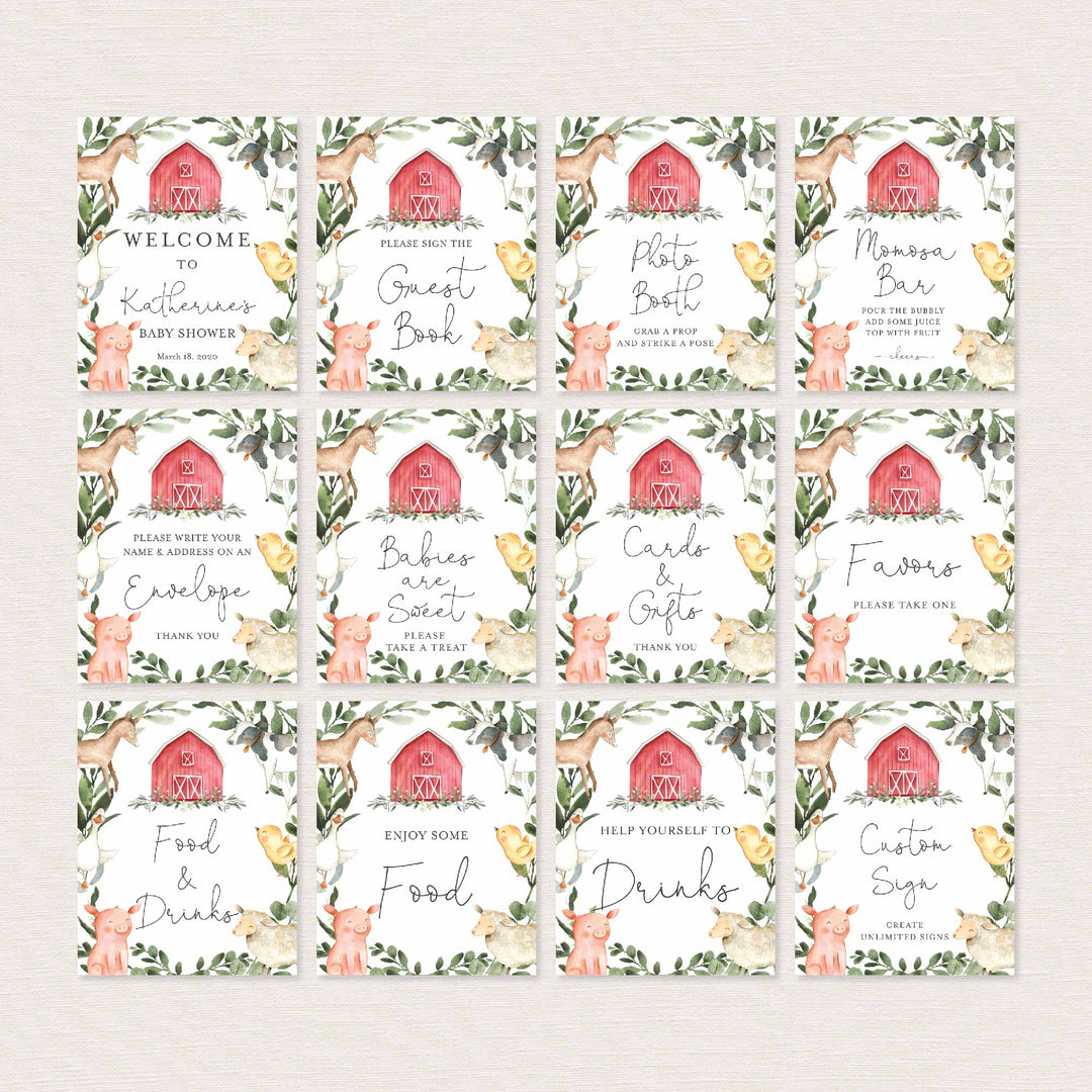 On The Farm Baby Shower Table Signs Bundle Printable