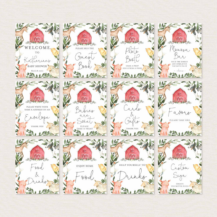 On The Farm Baby Shower Table Signs Bundle Printable