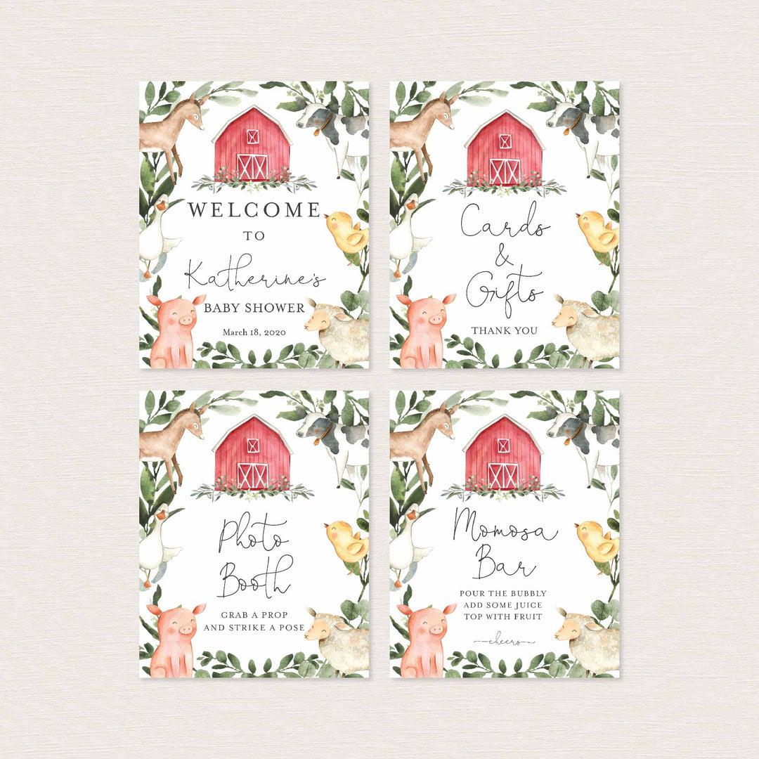 On The Farm Baby Shower Table Signs Bundle Printable
