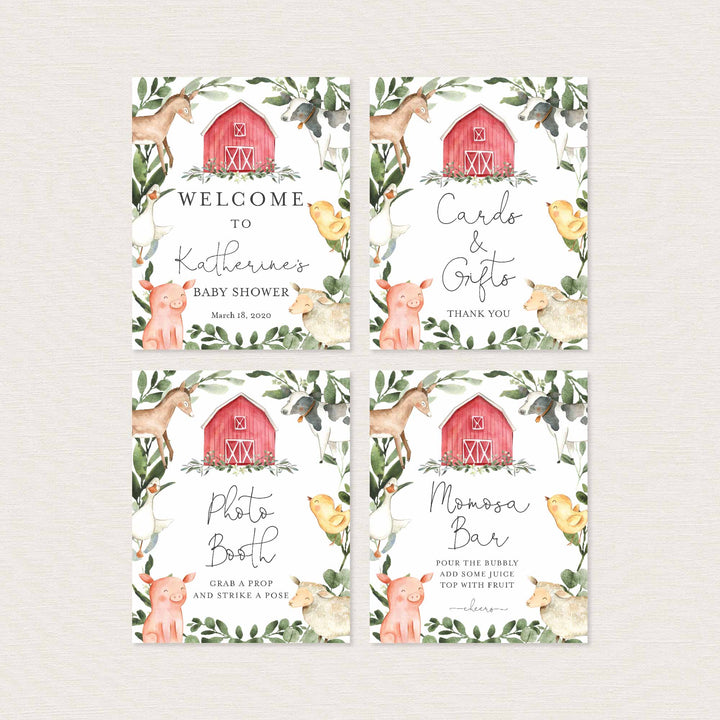 On The Farm Baby Shower Table Signs Bundle Printable