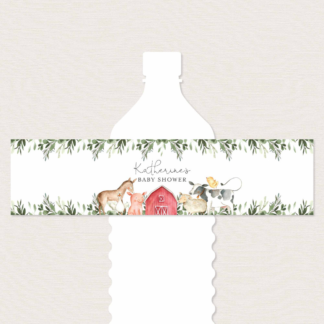 On The Farm Baby Shower Water Bottle Label Printable