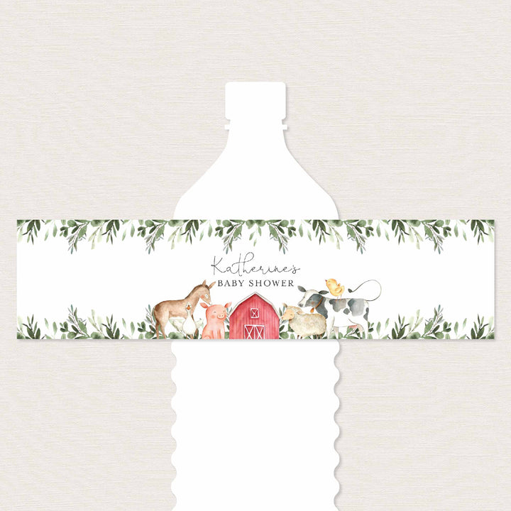 On The Farm Baby Shower Water Bottle Label Printable