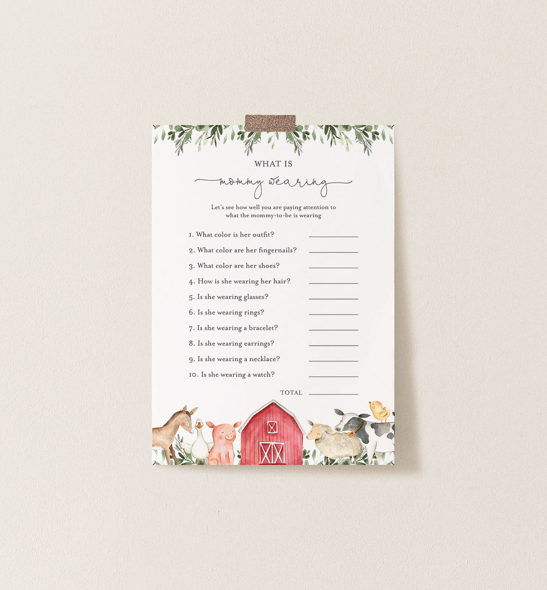On The Farm Baby Shower What Is Mummy Wearing Game Printable
