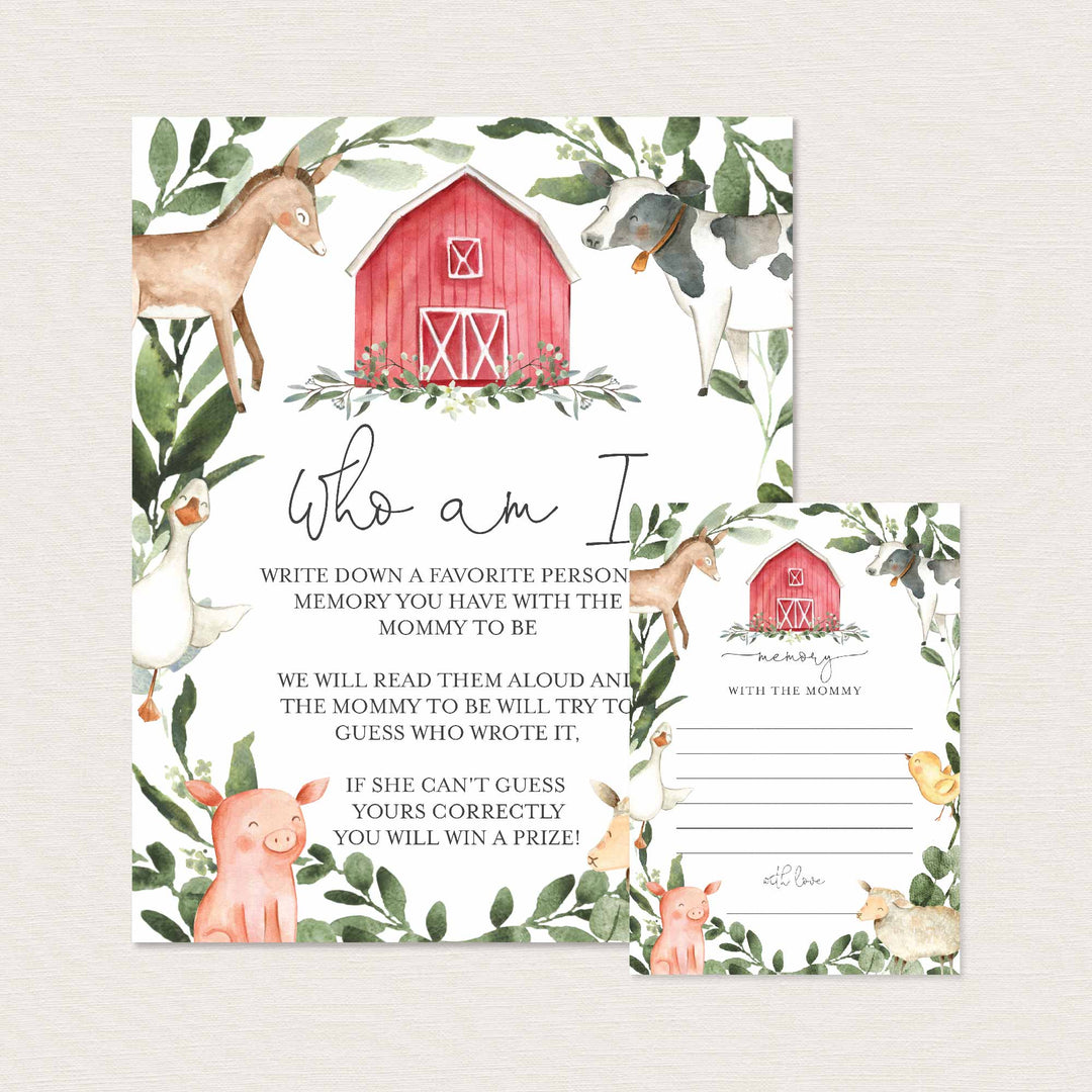 On The Farm Baby Shower Who Am I Game Printable