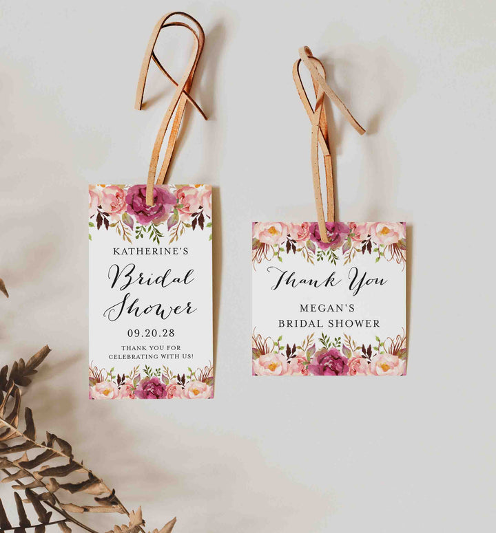 Pink Floral Bridal Shower Favour Tag Printable