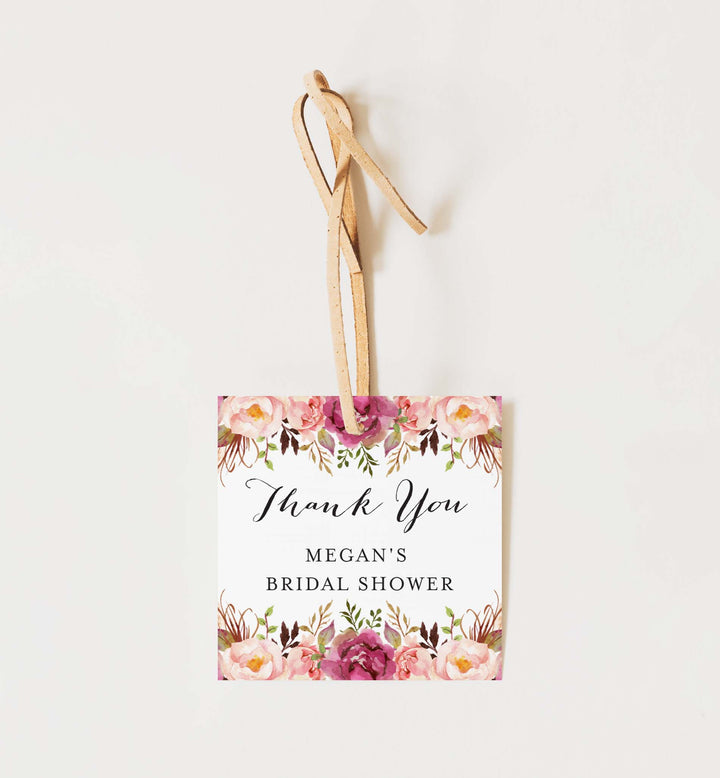 Pink Floral Bridal Shower Favour Tag Printable