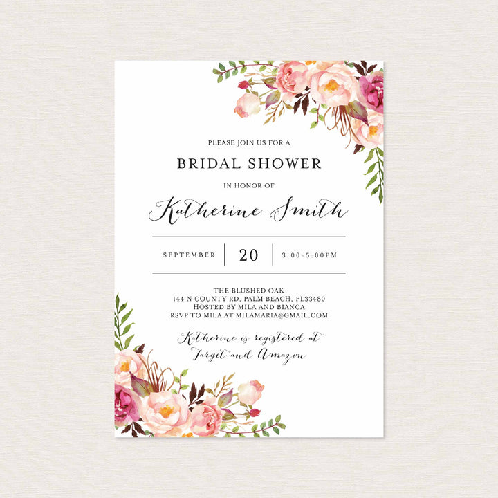 Pink Floral Bridal Shower Invitation Printable