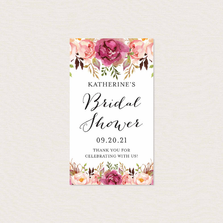 Pink Floral Bridal Shower Favour Tag Printable