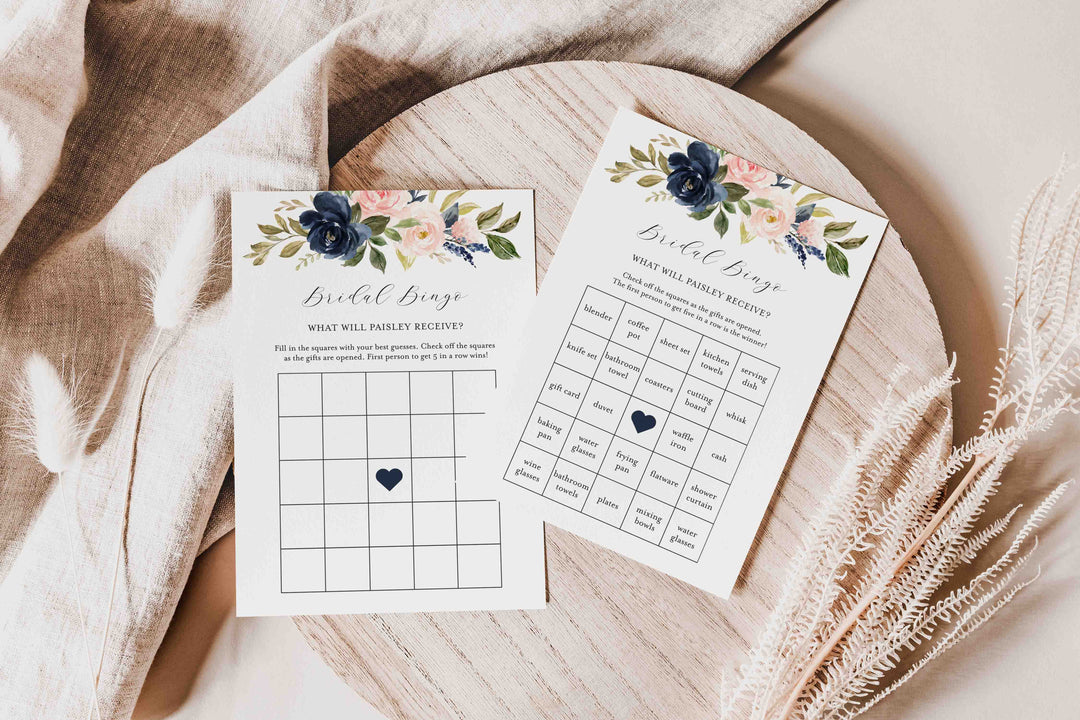 Navy Blush Bridal Shower Bingo Game Printable