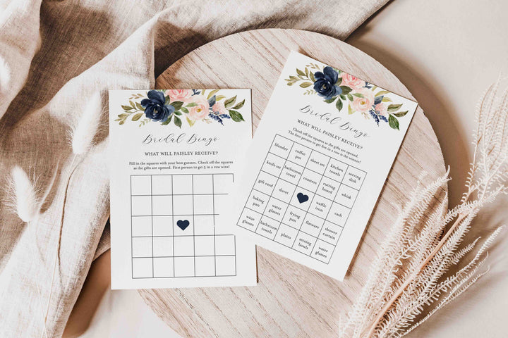 Navy Blush Bridal Shower Bingo Game Printable