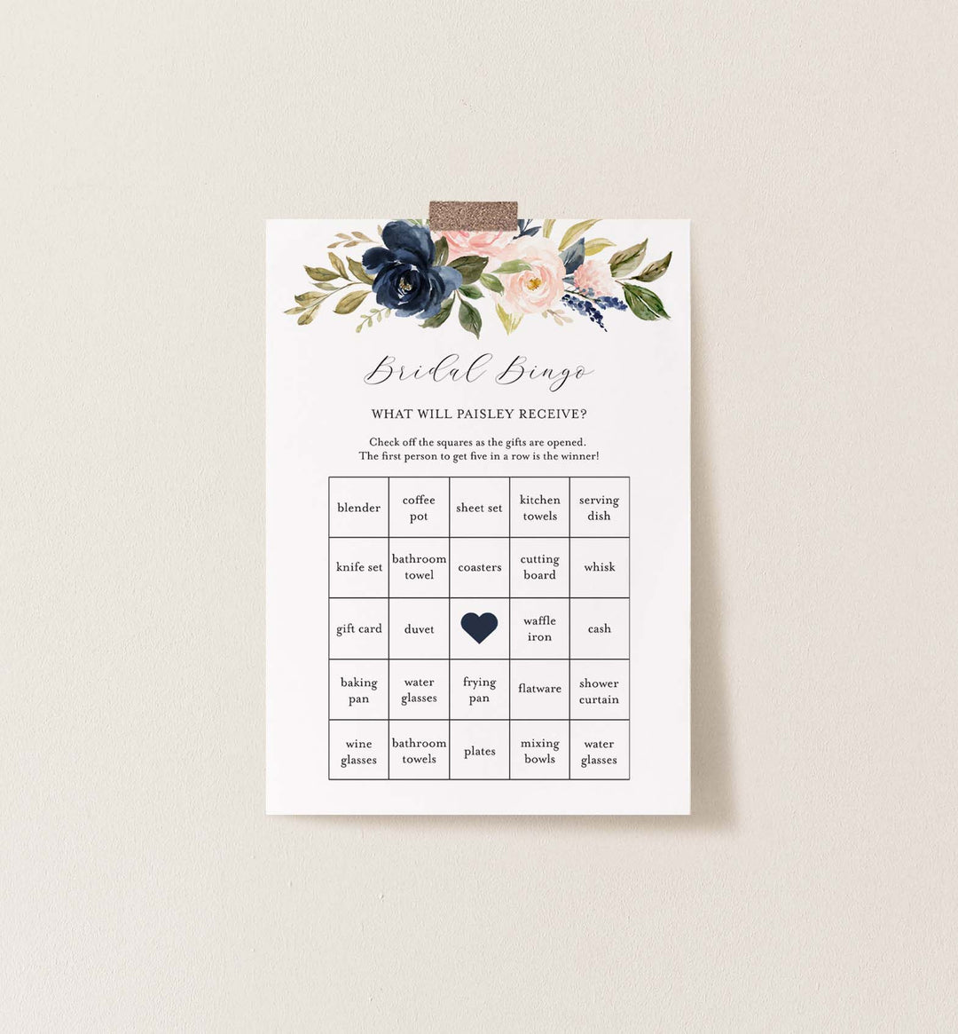 Navy Blush Bridal Shower Bingo Game Printable