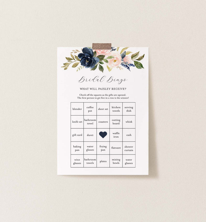 Navy Blush Bridal Shower Bingo Game Printable