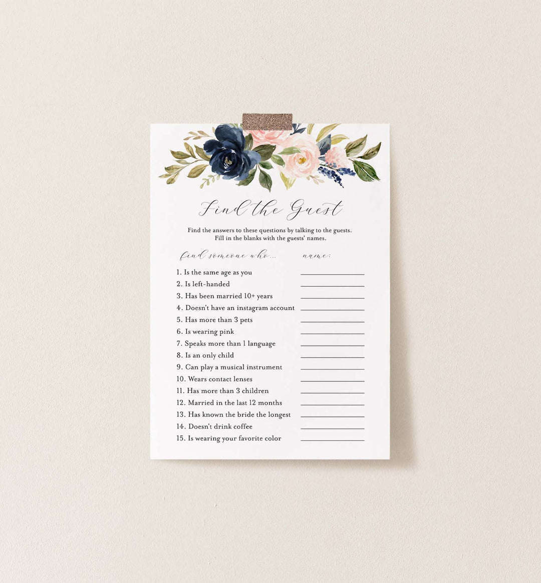 Navy Blush Bridal Shower Find The Guest Game Printable