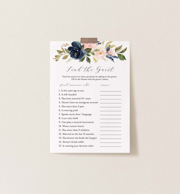 Navy Blush Bridal Shower Find The Guest Game Printable