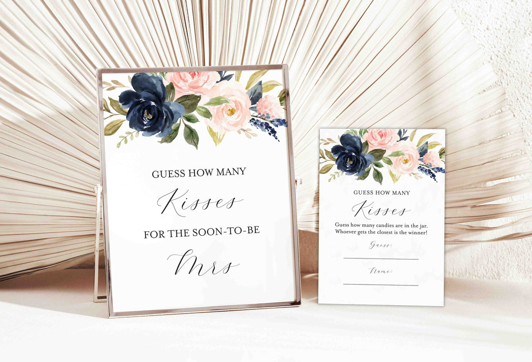 Navy Blush Bridal Shower Guess How Many Kisses Game Printable