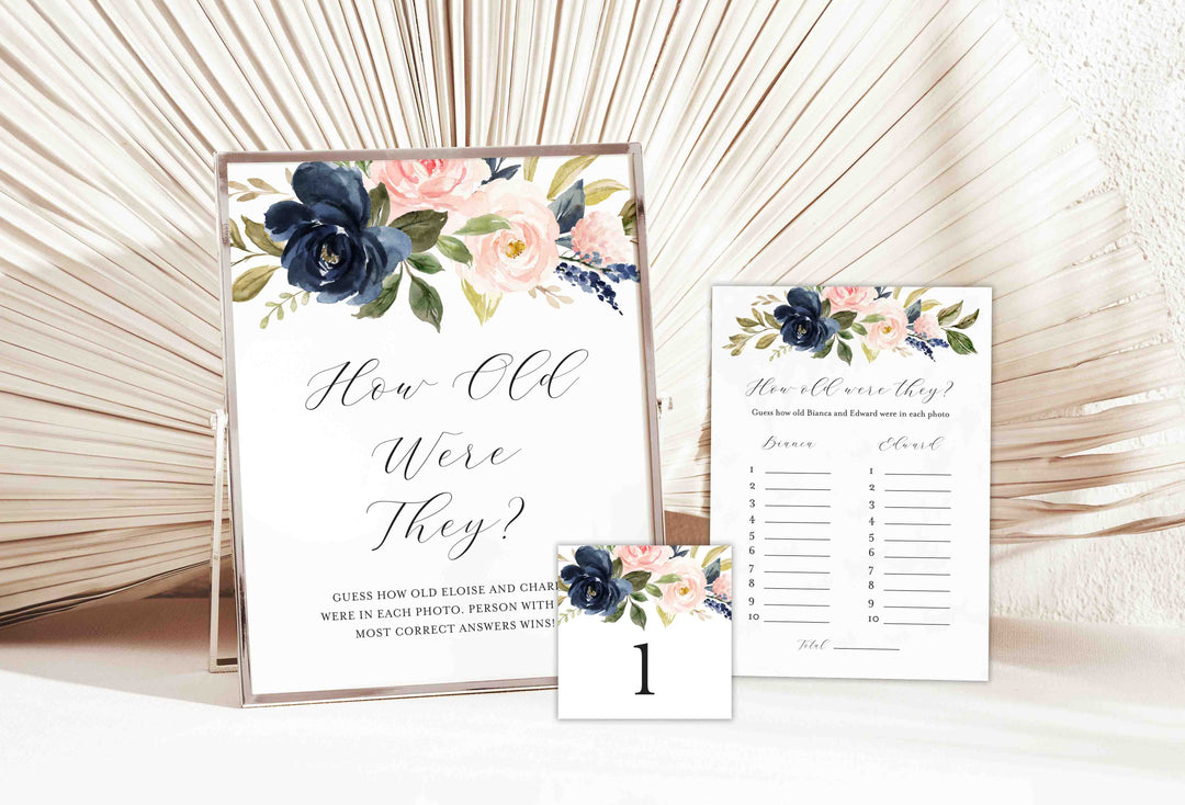 Navy Blush Bridal Shower How Old Were They Game Printable