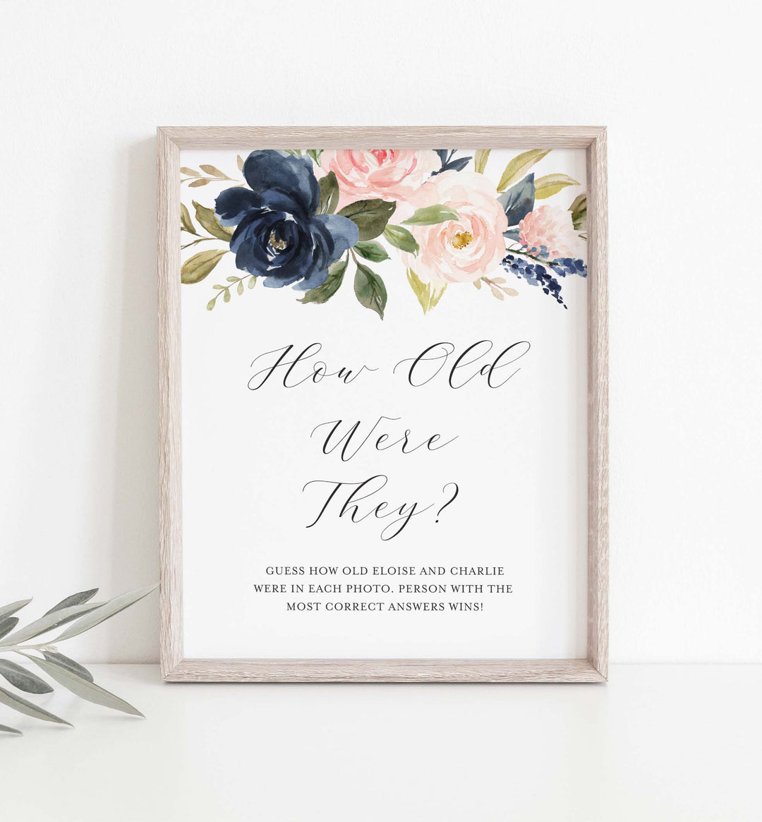 Navy Blush Bridal Shower How Old Were They Game Printable