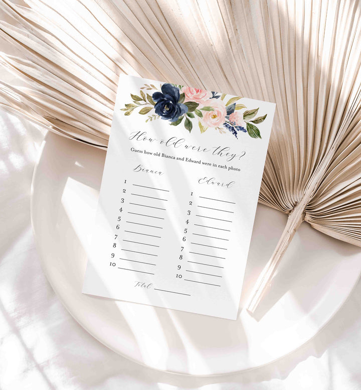 Navy Blush Bridal Shower How Old Were They Game Printable
