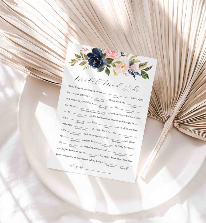 Navy Blush Bridal Shower Mad Libs Game Printable